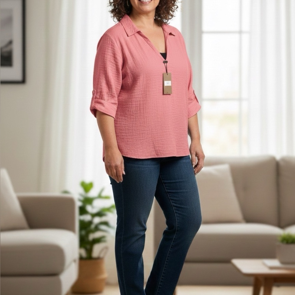 Max studio women's Pink Button-Up Blouse